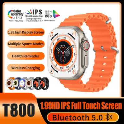FRONY SDV_669A_T800 ULTRA BIG DISPLAY SMARTWATCH WITH BT CALLING & WIRELESS CHARGE Smartwatch(Orange Strap, Free)