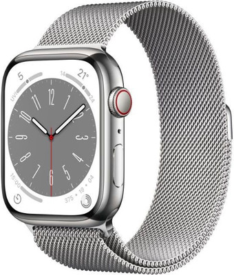 Apple Watch Series 8 GPS + Cellular with ECG app, Temperature sensor, Crash Detection(Silver Milanese Strap, Regular)