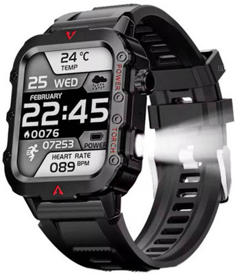 MELZRON Men Bluetooth Smartwatch Touchscreen Calling Heart Monitor LED Flashlight Sport Smartwatch(Black Strap, Freesize)