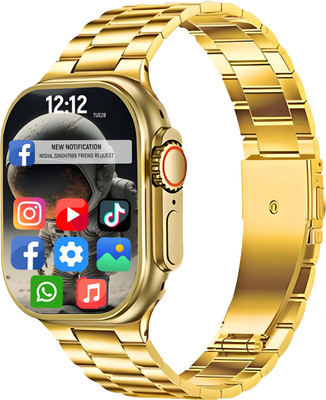 PunnkFunnk S9 Ultra Golden Smart watch with 1 Orange Strap Free & Many Features Smartwatch(Gold Strap, 2.09 Inch Big Amoled Display)