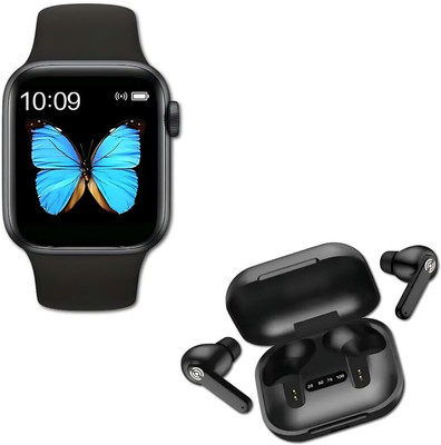Elevea TWS Bluetooth 5.1 Earphone Earbuds With Wireless Charging box 15 YEARS WARRANTY Smartwatch(Black Strap, M)