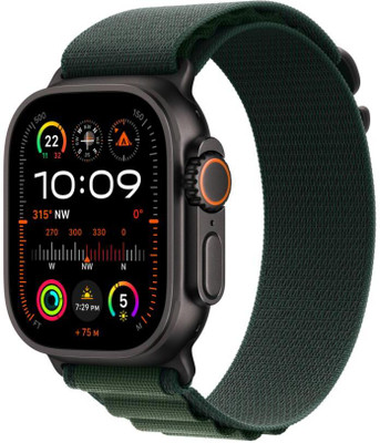 Apple Watch Ultra 2 GPS + Cellular 49mm Black Titanium with Dark Green Alpine Loop(Black Strap, Free Size)