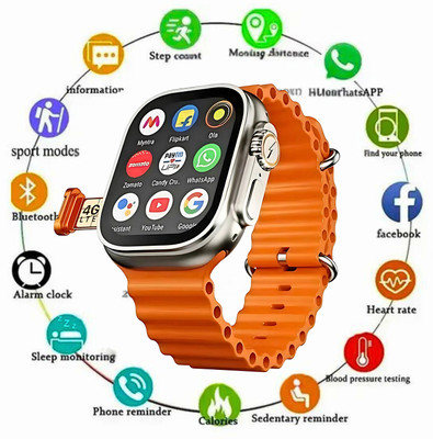Techio Premium Orange T800 Smartwatch Smartwatch(Orange Strap, Free Size)