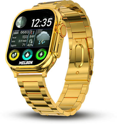 Melbon S9 Ultra Gold Full screen Touch Smart watch with many Features Music Play Smartwatch(Gold Strap, 2 Inch Big and Sunlight Proof display)