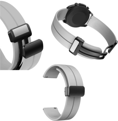 FEELPZONE Gray 20 MM Silicon Strap With Folding Magnetic 20MM Strap with Folding Magnetic Lock Compatible with Amazafit GTS 2 Mini, Amazfit Bip/Pro/Lite, Bip S, Amazfit GTR, Watch 4/ Watch 5 Compatible Smart Watch Strap(Grey)