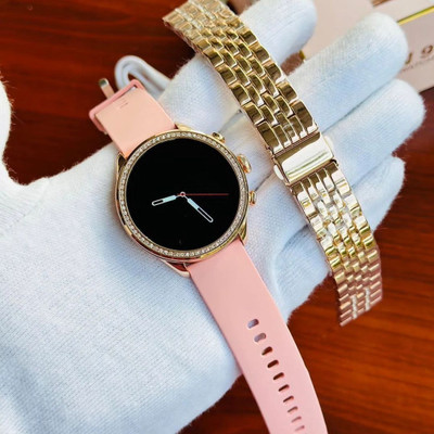 Nikki Trades Gen 9 Model Fitness Health Music Smartwatch: The Next Generation of womens` Smartwatch(Pink, Golden Strap, Free)