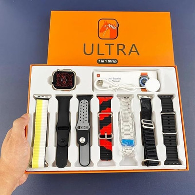 Sarsa 8 Ultra 7 in 1 49 MM BT Calling Sports Mode Fitness 7 Belt for Men & Women Smartwatch(Black, Silver, Blue, Orange Strap, Free Size)