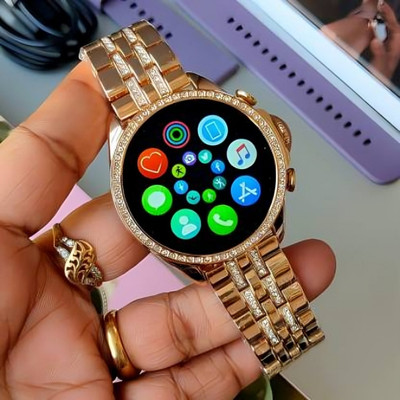 SPEEDFOX GEN ROSE 8 HIGH' QUALITY DISPLAY WEATHER HEART RATE NOTIFICATION MUSIC Smartwatch(ROSE GOLD with diamonds Strap, free size)