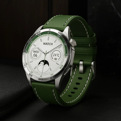 deycson ELEGANT GT4 Smartwatch Men AMOLED Display | BT Call | Leather+Strap Smartwatch(GREEN LEATHER, 1 FREE GREEN SILICON Strap, AMOLED)