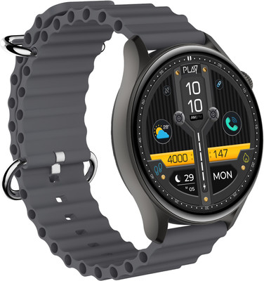 PLAYFIT 1.43'' AMOLED, Rotary Crown, 2.5D All-View Display with BT Calling Smartwatch(Grey Strap, Free Size)