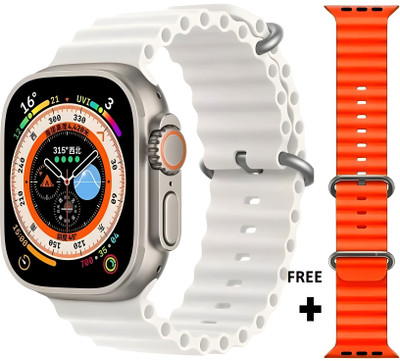 wipix T800 Ultra COMBO Smart Watch with Bluetooth Calling, wireless charging pad games Smartwatch(Orange, SLIVER Strap, Free Size)