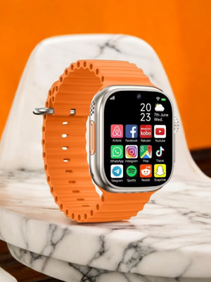 Techio T800 Ultra Smart Watch & Wireless Charger Smartwatch(ORANGE Strap, FREE SIZE)