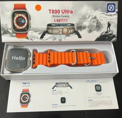 Veu T800 Ultra Smart Watch with Dual Strap Full Screen Waterproof Touch Display Smartwatch(Orange Strap, Free size)
