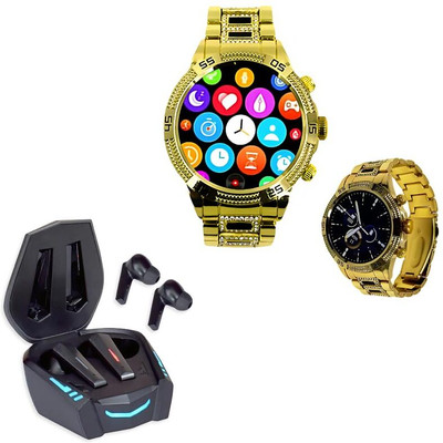Elevea Latest V Wireless Bluetooth Earbuds Headset with Mic 15 YEARS WARRANTY Smartwatch(Gold Strap, M)