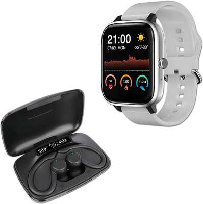 Elevea Combo C723 Bluetooth Stylish Smartwatch & TWS Bluetooth Earbud 15 Years Warranty Smartwatch(White Strap, Medium)