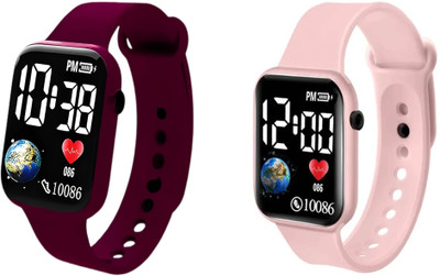 windexa LEDDisplayDigitalWatchWaterproof Square Watch -Digital Watch for Kids Pack of 2 Smartwatch(MULTICOLOR Strap, KIDS)