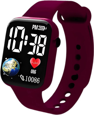 EDENSCOPE Teenagers LED Luxurious Fashion Silicone (Not Smart Watch) Digital Watch Smartwatch(MAROON Strap, Free Size)