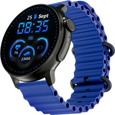 boAt Lunar Tigon w/ 3.68 cm(1.45') AMOLED Display,Always ON Display, Functional Crown Smartwatch(Deep Blue Strap, One Size)