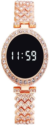 Miyota Rose Gold LED Digital Watch with Rhinestone Bracelet for Stylish Girls & Womens Smartwatch(ROSE GOLD Strap, GIRLS)
