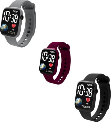 windexa LEDDisplayDigitalWatchWaterproof Square Watch -Digital Watch for Kids Pack of 3 Smartwatch(MULTICOLOR Strap, KIDS)