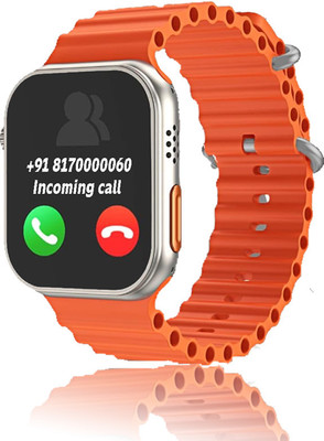 Modorwy T800 Ultra BT Calling Smartwatch Sedentary Reminder Weather Forecast Alarm Clock Smartwatch(Orange Strap, 2 inch Big sunlight proof LCD Display)