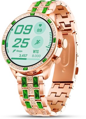 WTG PF12 Series Women's Special Luxury Design (Upgrated Version) AMOLED Display Smartwatch(Rosegold & Green Strap, Regular Size)