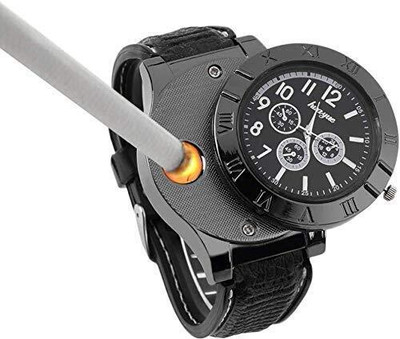CHG USB Rechargeable Cigarette Cigar Lighter Watch Novelty Cool Lighter flameless Pocket Lighter(Black)