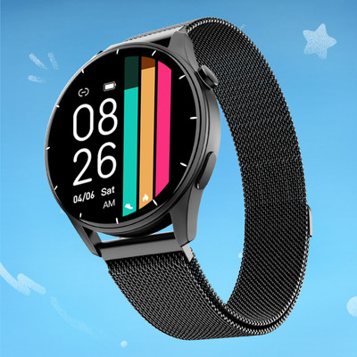 Noise Crew 1.38 Round Display with Bluetooth Calling, Metallic finish, IP68 Rating Smartwatch(Black Link Strap, Regular)
