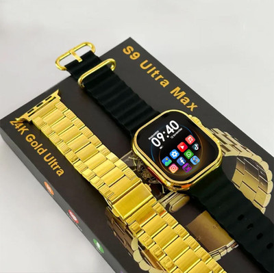 PAPLAJ ENTERPRISES S9 Golden 24K Gold Series 8 Ultra with 2 Pair Straps Real time Fitness Health Smartwatch(Black, Golden Strap, FREE SIZE)