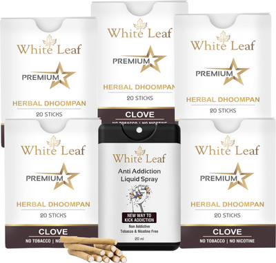White Leaf Ayurvedic Herbal Long Filtered Bidi Smoke With 20 ml Shot Anti Addiction Spray Smoking Cessations(Pack of 100)
