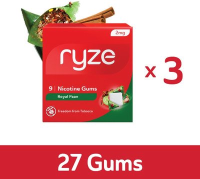 Ryze Nicotine Gum 2mg (Royal Paan) Smoking Cessations(Pack of 9)