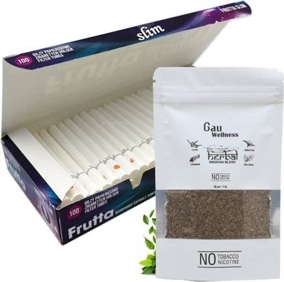 Gau Wellness Organic Mixture Smoking Blend 30 Gram With Empty Cigarettes Tubes Box Of 100 Pc Smoking Cessations