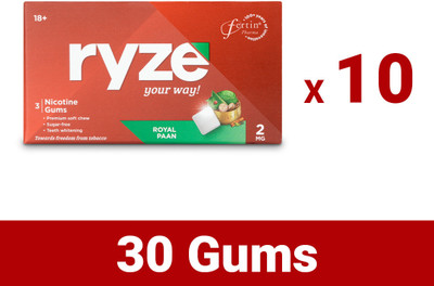 Ryze Nicotine Gum 2mg Royal Paan (30 Gums) Smoking Cessations Smoking Cessations(Pack of 10)
