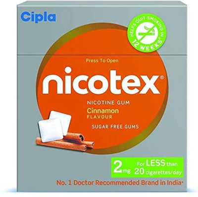Cipla Nicotex Nicotine Cinnamon Gums 2mg | Helps to Quit Smoking |12 Gums Each Pack Smoking Cessations(Pack of 4)