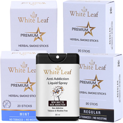 White Leaf Ayurvedic Herbal Cigarette Mint, Regular Flavoured With 20ml Anti Addiction Shot Smoking Cessations(Pack of 80)