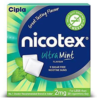 Cipla Nicotex Nicotine Ultramint Gums 2mg | 9 Gums Each Pack | Smoking Cessations(Pack of 1)