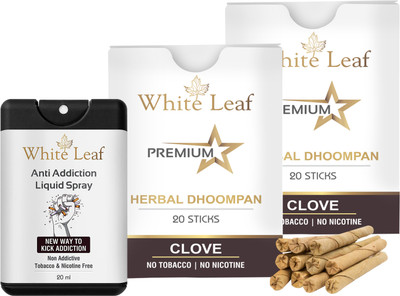 White Leaf Ayurvedic Herbal Bidi Smoke With 20 ml Shot Anti Addiction Spray Smoking Cessations(Pack of 40)