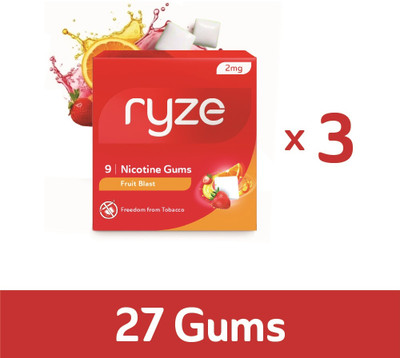Ryze Nicotine Gum 2mg (Fruit Blast) Smoking Cessations(Pack of 9)