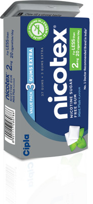 Cipla Nicotex Nicotine Sugar Free Mint Plus Gums 2mg | 40 Gums each Tin | Smoking Cessations(Pack of 1)