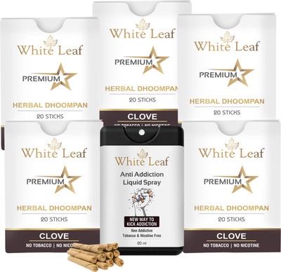 White Leaf Ayurvedic Herbal Bidi Smoke With 20 ml Shot Anti Addiction Spray Smoking Cessations(Pack of 100)