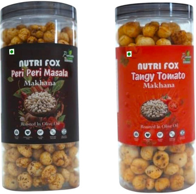 PUNAM ORGANICS NutriFox Makhana Roasted in Olive Oil | Puffed Snacks (Peri Peri & Tangy Tomato)(2 x 80 g)
