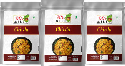 90's MILL Organic Chuda Cornflakes Poha Chiwda Namkeen Atkulu Aval Chiwda Snack-250g*3Pack(3 x 250 g)