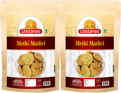GHOTARAM Methi Mathri Crispy Breakfast Matthi Ajwain Methi Namken Mattri Papdi-350g*2Pack(2 x 350 g)