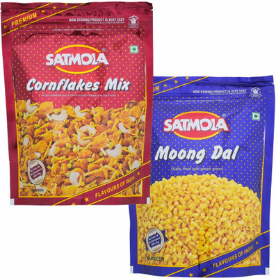 SATMOLA Cornflakes Mix & Moong Dal Namkeen Crunchy Delights Combo(2 x 325 g)