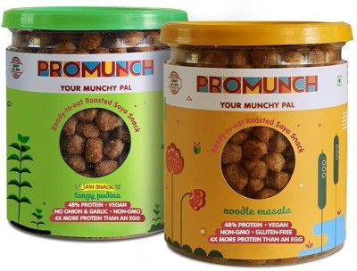 PROMUNCH Ready to Eat Roasted Soya Snack Tangy Pudina and Noodle Masala Healthy Snacks(2 x 150 g)