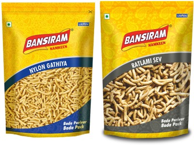 Bansiram Namkeen Nylon Gathiya & Ratlami Sev Combo Pack(2 x 400 g)