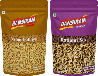 Bansiram Namkeen Nylon Gathiya & Ratlami Sev Combo Pack(2 x 400 g)