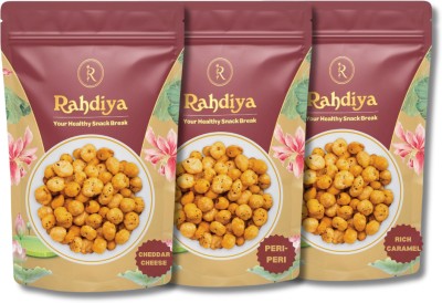 Rahdiya Premium Roasted Makhana | Cheddar Cheese, Peri Peri, Rich Caramel | Pack of 3(3 x 65 g)