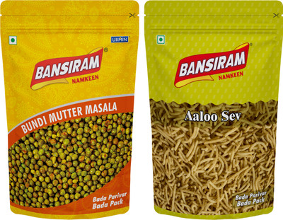 Bansiram Namkeen Bundi Mutter Masala & Aaloo Sev(2 x 375 g)