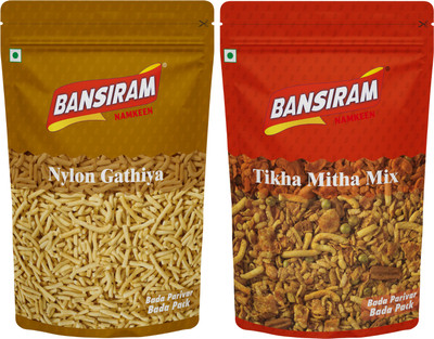 Bansiram Namkeen Nylon Gathiya & Tikha Mitha Mix Combo Pack(2 x 400 g)